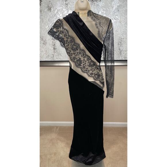 BRONX AND BANCO Cobra One Shoulder Long Sleeve Lace Asymmetric Maxi Gown Sz S - Picture 8 of 10